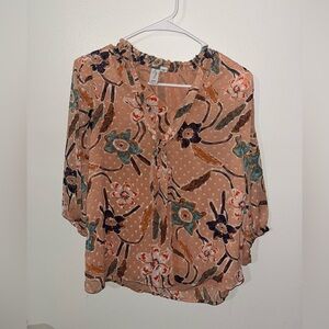 Joie Orange and Pink Ruffled Blouse